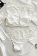 White Underwire Long Sleeve Two Piece Swim Set