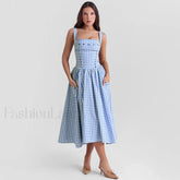 Plaid Pocket Midi Dress