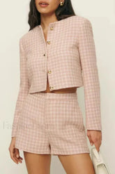 Spliced Button Shorts Two Piece Set