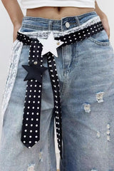 Retro Polka Dot Scarf Lace Two Piece Belt Set