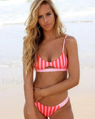 Striped Hollow Push-Up Bikini Set