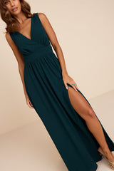 Thoughts of Hue Emerald Green Surplice Maxi Dress