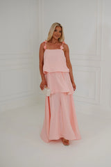 Lanie Tiered Midi Dress-Pink