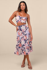 Floating Through Flowers Multi Floral Two-Piece Midi Dress