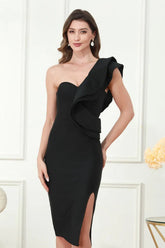 Bandage Slit Ruffle Cocktail Dress
