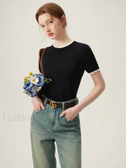 Contrasting Woolen Lyocell Knit T-Shirt