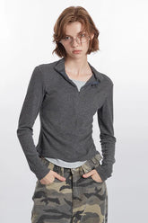 Mock Two-Piece Half-Zip Knit Top