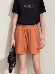 Minimalism Drawstring Casual Wide-leg Letters Embroidery Short