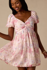 Fresh Florals Cream Floral Print Puff Sleeve Mini Dress