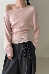 Waist Defining Asymmetric Shoulder Knit Top
