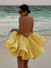 Yellow Pleated Lace-Up Mini Dress