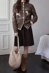 Vintage Stand Collar Puppy Print Jacquard Sweater
