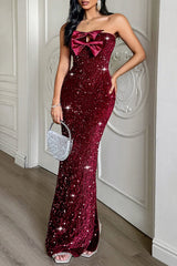 Strapless Bow Maxi Party Dress