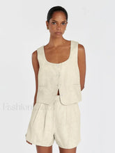 Square Collar Pajama Shorts Two Piece Set