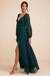 Enchant My Love Emerald Green V-Neck Long Sleeve Maxi Dress