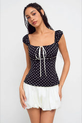 Polka Dot Low Back Slim Fit Short Sleeve Tank Top