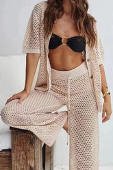 Hollow Knit Beach Two Piece Pants Set
