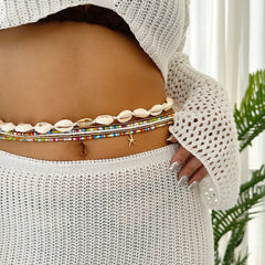 Boho Beaded Shell Starfish Layered Waist Chain