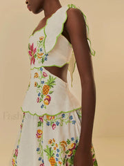 Patchwork Square-Collar Boho Dress