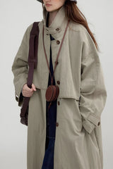 Vintage Stand Collar Wash Long Overcoat