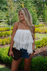 Lace Trim Hemline Tiered Cami Top-Cream