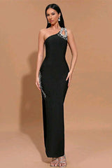 One Shoulder Rhinestone Bandage Party Dress