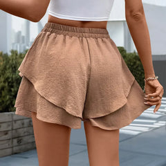 European American Casual Ruffle Solid Color Versatile Short