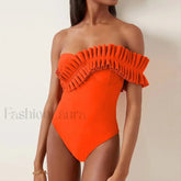 Solid Ruffle Yellow One Piece