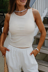 Sleeveless Ribbed Top-Cream