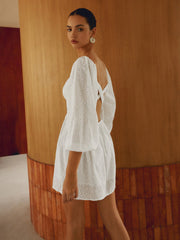 Pure Cotton Lantern Trendy Sleeve Short Dress