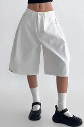 White High Waist Minimalist Wide Leg Denim Shorts