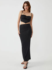 Solid Backless Graceful Two-Piece Skirt Set