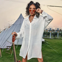 Drawstring Hollow Knit Dress Cover Up