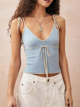 Knitted Contrast Tie-Up Crop Top