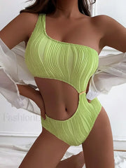 Wrinkled One Shoulder High Cut One Piece