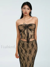Lace Strapless Wrap Skirt Two Piece Set