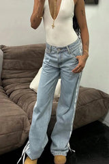 Y2K Side Bow Ribbon Straight Leg Street Style Jeans