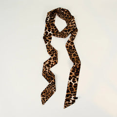 Leopard Print Skinny Long Neck Tie Ribbon Scarf