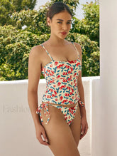 Cherry Print Bow Tie One Piece