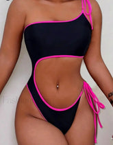 Solid One Shoulder Hollow Backless One Piece