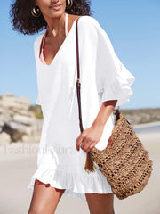 V-Neck See Through Ruffle Cover Up
