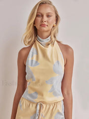 Printing Halter Backless Pants Two Piece Set