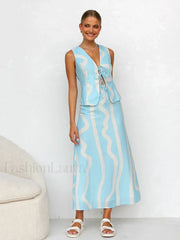 Printing Crop Skirt Pajama Two Piece Set