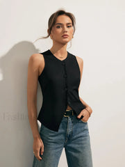 Linen Blends Button Up Tank Top