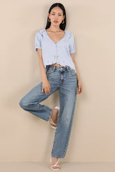 Briallen Light Blue Embroidered Short Sleeve Top