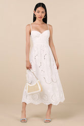 Jenora White Embroidered Bustier Midi Dress