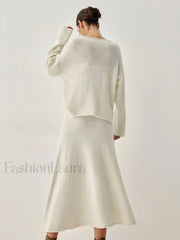 Oversized Sweater Two Trendy Piece Skirt Set
