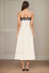 Lace Contrast Off-Shoulder Strappy White Maxi Dress