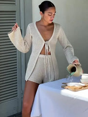 Mesh Tie-Up Long Sleeve Cover Up