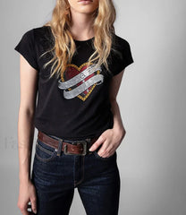 Rhinestone Love Heart Cotton T-Shirt